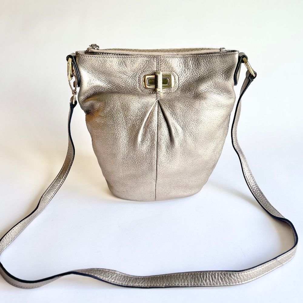 B. Makowsky Silver Gold Genuine Leather Shoulder Crossbody Bag